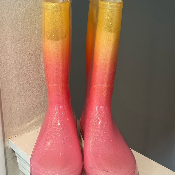 Cat & Jack Big Girls' Youth Sz 6Y Pink Glimmer Shimmer Waterproof Rain Boots NEW - Picture 4 of 9